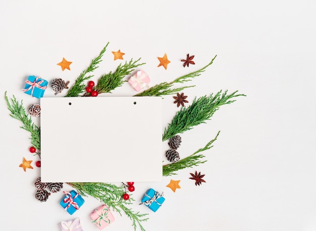 Blank paper with decorations on white background