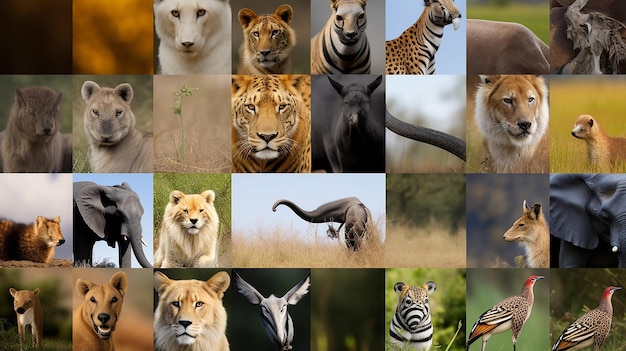 A blank photo collage showcasing the diversity of wildlife photography