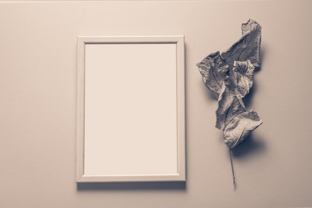 Blank Photo Frame decotrated with dried leaves