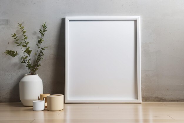 Blank photo frame for mockup on the floor