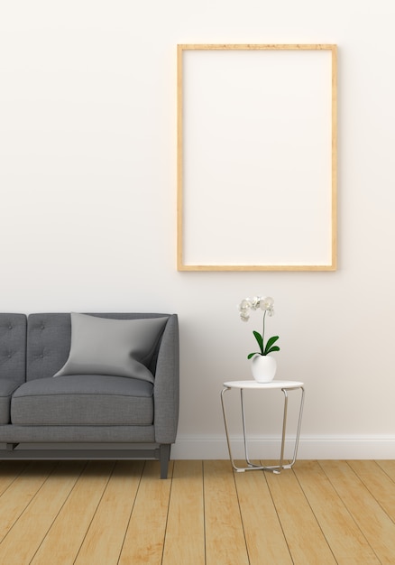 Blank photo frame for mockup in modern living room