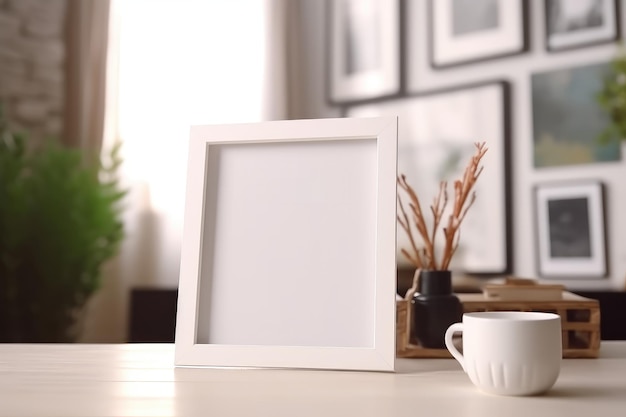 Blank Photo Frame Mockup Template Design With Livingroom Background Generated AI