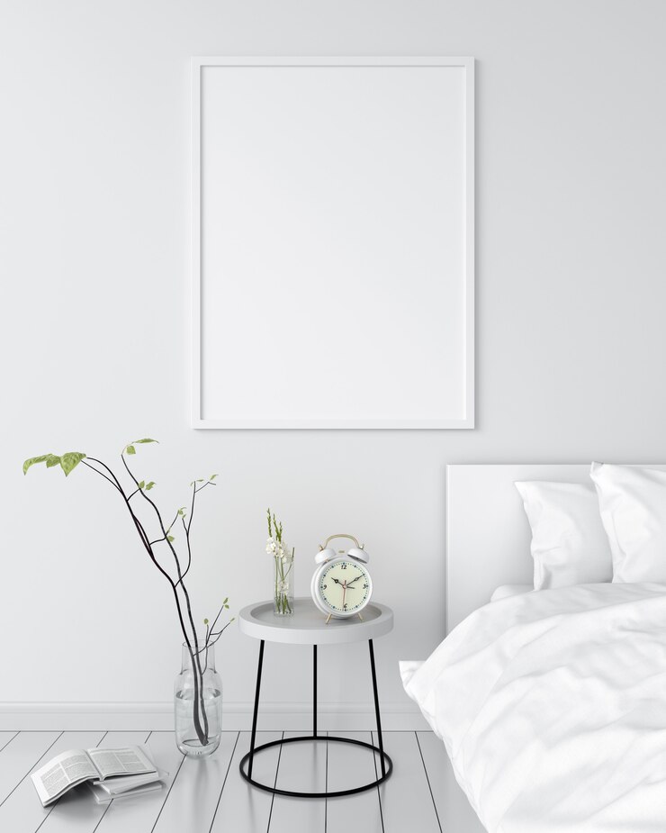 Photo blank photo frame for mockup on wall