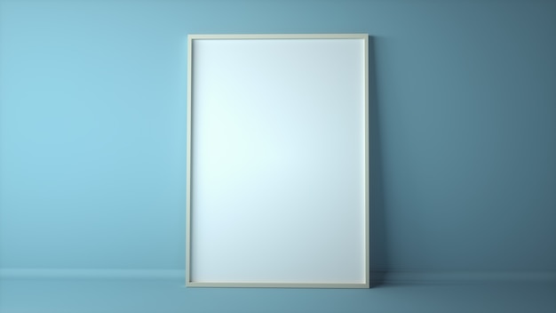 Blank photo frame or picture frame in room space background with blue wall