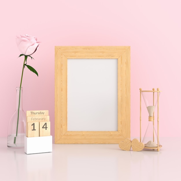 Blank photo frame in pink room for mockup