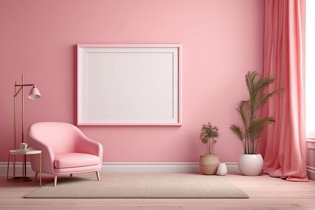 Photo blank photo frame in pink room for mockup