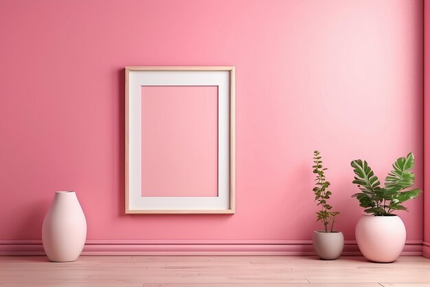 Blank photo frame in pink room for mockup