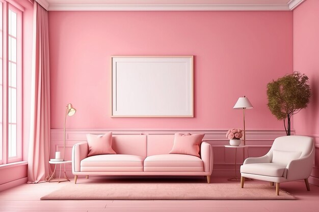 Blank photo frame in pink room for mockup