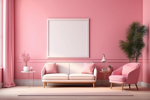 Blank photo frame in pink room for mockup