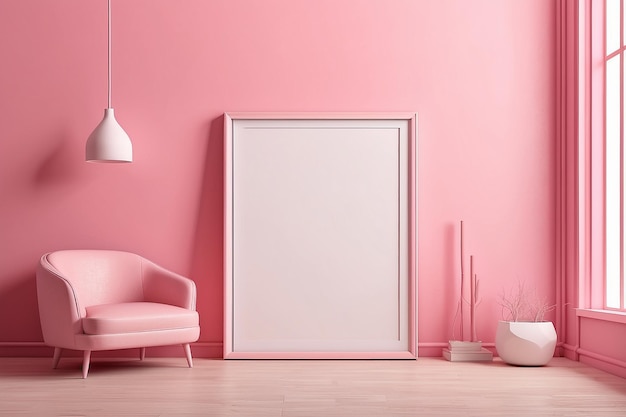 Blank photo frame in pink room for mockup