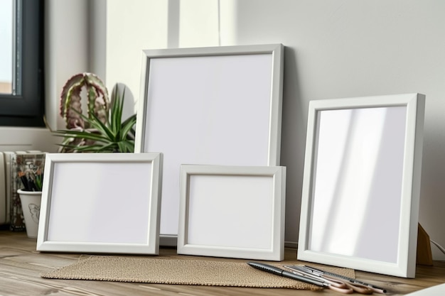 Photo blank photo frames on the table