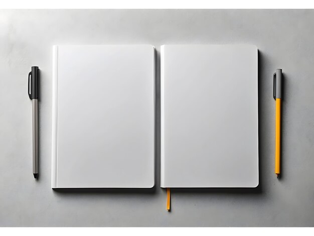 Photo blank photorealistic notebook mockup on light grey background front and back view