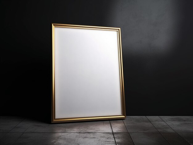 A blank picture frame against a black wall