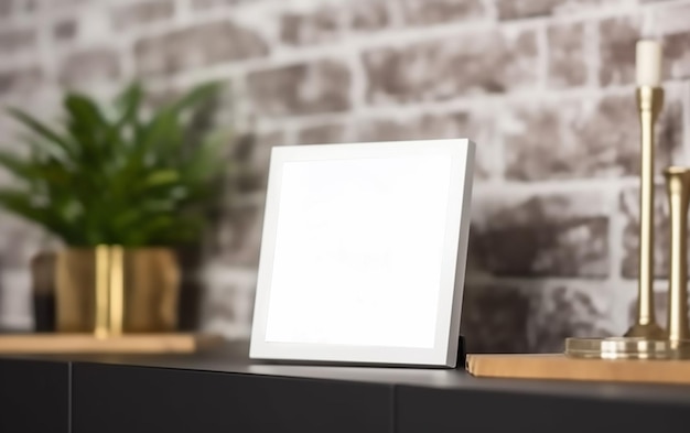 A blank picture frame on a black table