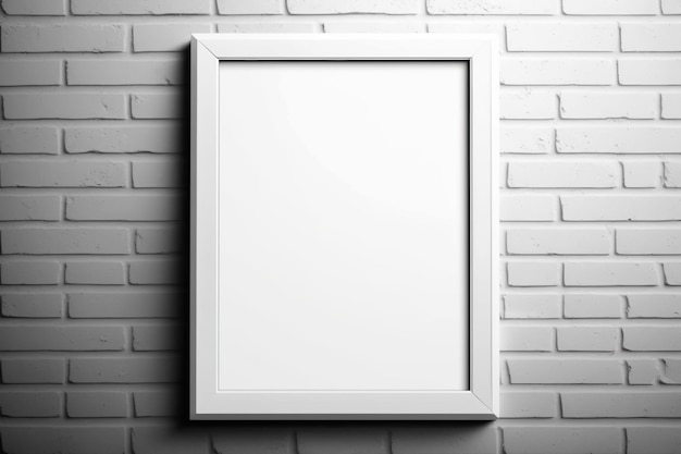 Blank picture frame on a brick wall with natural light