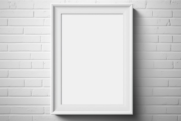 Photo blank picture frame on a brick wall with natural light