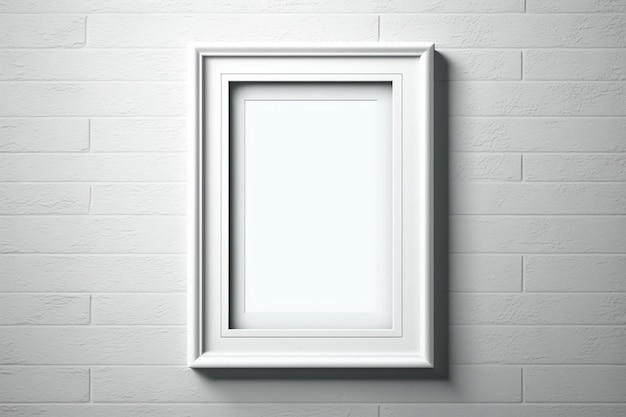 Blank picture frame on a brick wall with natural light