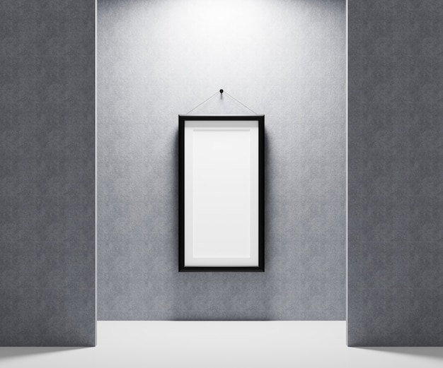 Photo blank picture frame  hanging on the wall for insert your photo. 3d render illustration.