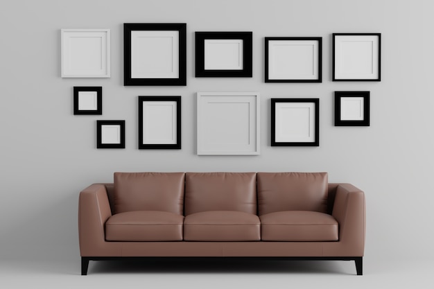 Blank picture frame for insert text or image inside on the wall in living room