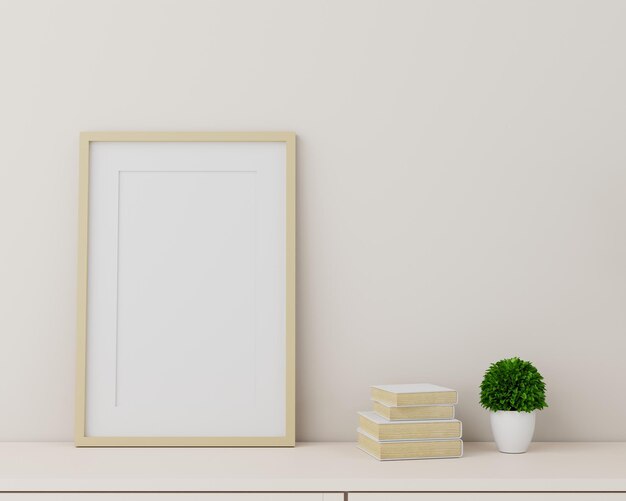 Blank picture frame mockup in modern interior living room minimal style 3D rener illustration