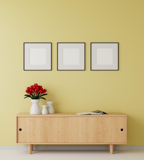 Foto mockup di cornice in bianco nell'illustrazione 3d rener di stile minimale moderno soggiorno interno