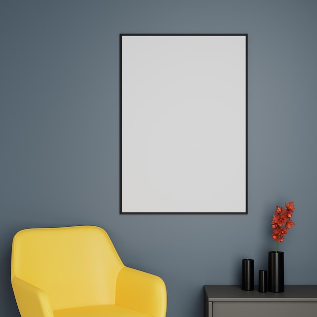 Photo blank picture frame mockup in modern interior living room minimal style 3d rener illustration