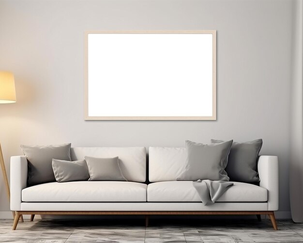 Blank picture frame mockup in modern living room interior