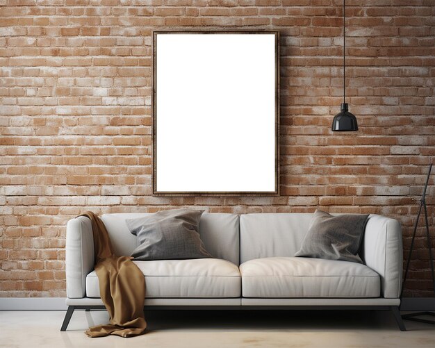 Blank picture frame mockup in modern living room interior