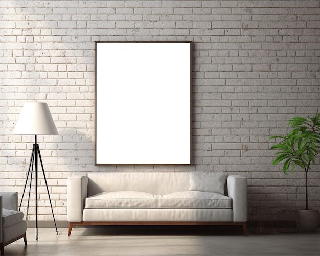 Blank picture frame mockup in modern living room interior