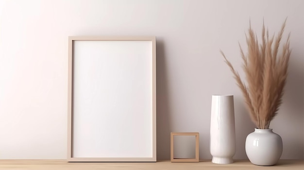 Blank picture frame mockup on wall in modern interior mockup in interior design Ai Generative