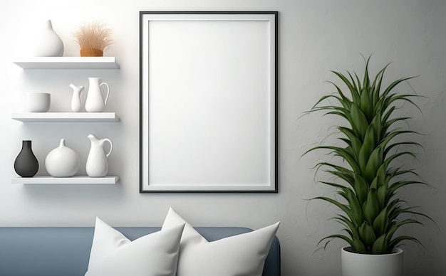 Blank picture frame mockup on a wall vertical frame mockup Template for painting photo or poster