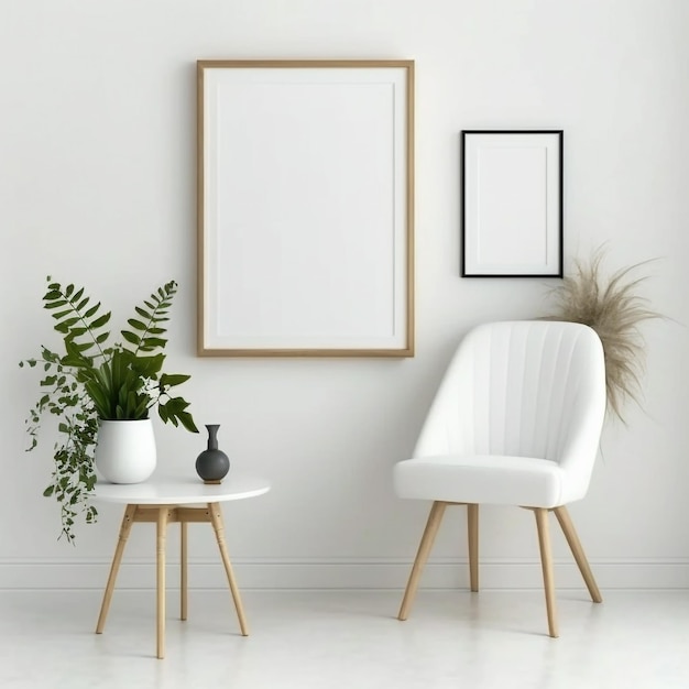 Blank picture frame mockup on white wall