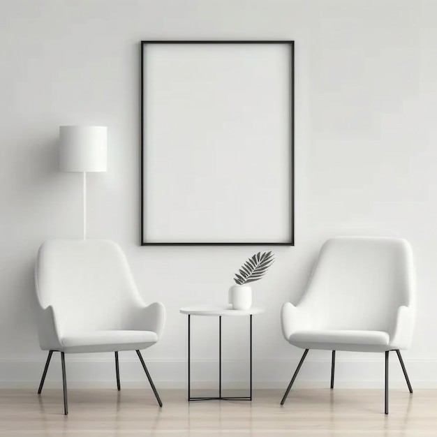 Blank picture frame mockup on white wall