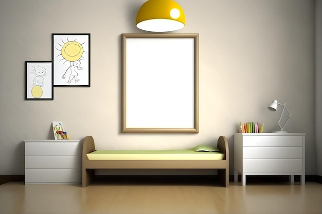 Blank picture frame on a wall mockup