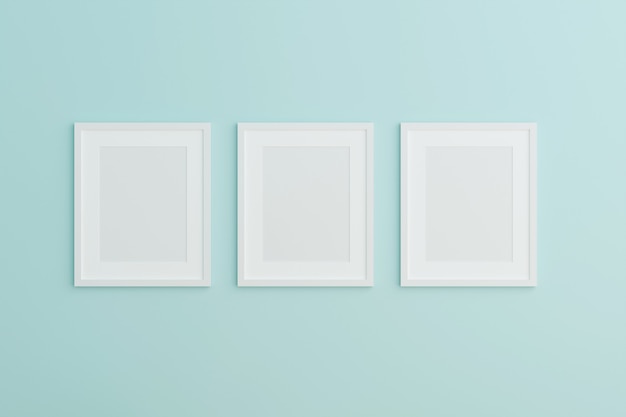 Photo blank picture frame on the wall in pastel living room. 3d render.