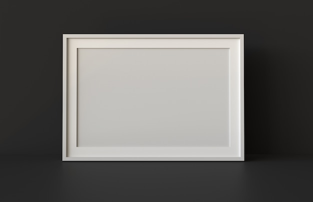 Blank picture frame with table and wall background