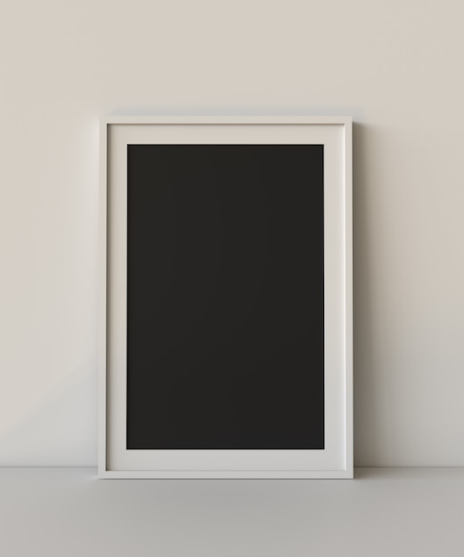 Photo blank picture frame with table and wall background