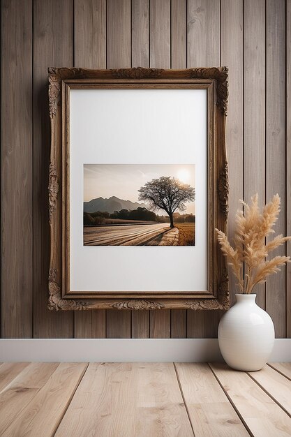 Blank picture frame on wooden background luxury home decor and interior design print