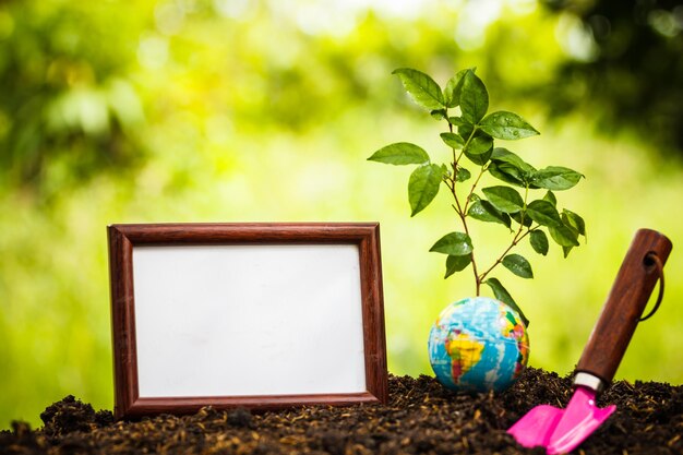 Blank picture frames on the nature background