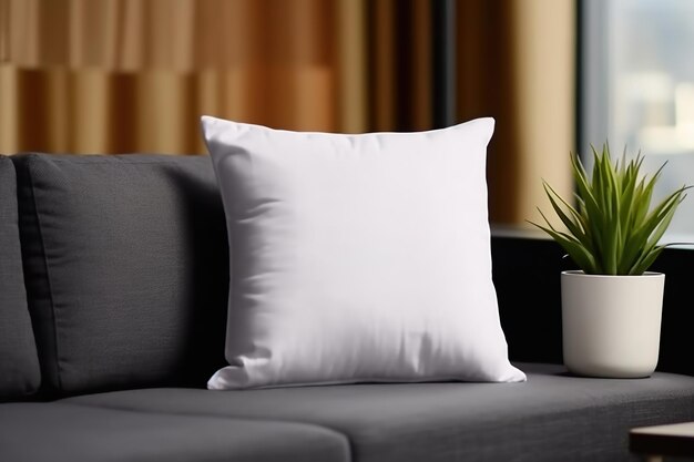 Blank pillow in living room mock up style AI Generated illustration