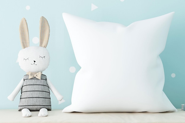 Blank pillow white kids and plush toy