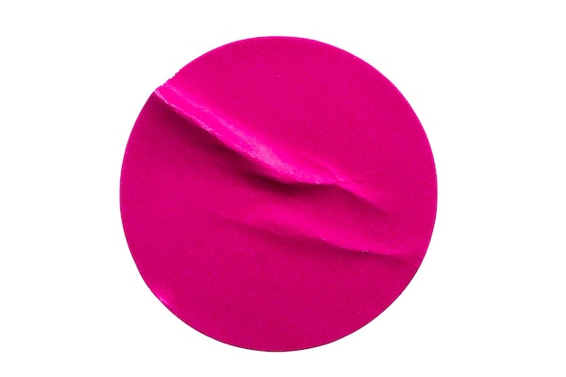 Foto etichetta adesiva di carta rotonda bianca rosa isolata su sfondo bianco