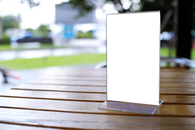 Photo blank placard on table