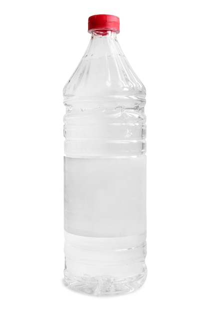 Blank plastic water bottle with red lid isolated over white