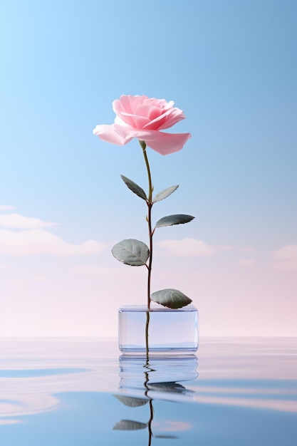 Photo blank platform minimal rose crystal scene generative ai