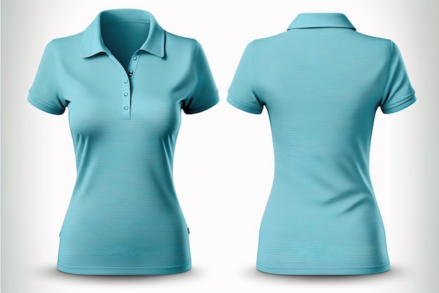 Blank polo T shirt for women template blue color with white background