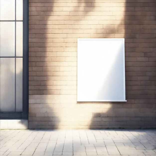 Photo blank poster empty mockup on the brick wall with beautiful sunlight