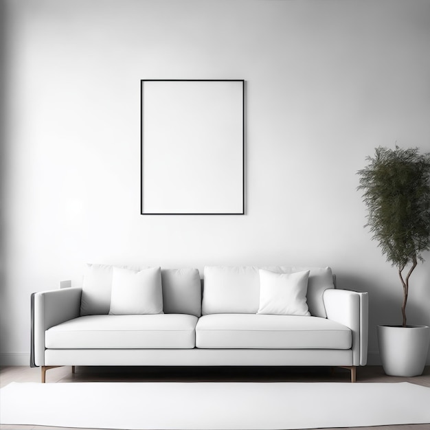 blank poster frame Mockup empty sitting on top of a sofa