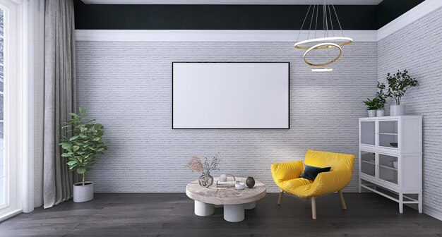 Blank Poster Frame Mockup in Modern Living Room Interior