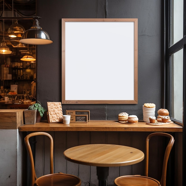 Blank poster mockup in a bakery